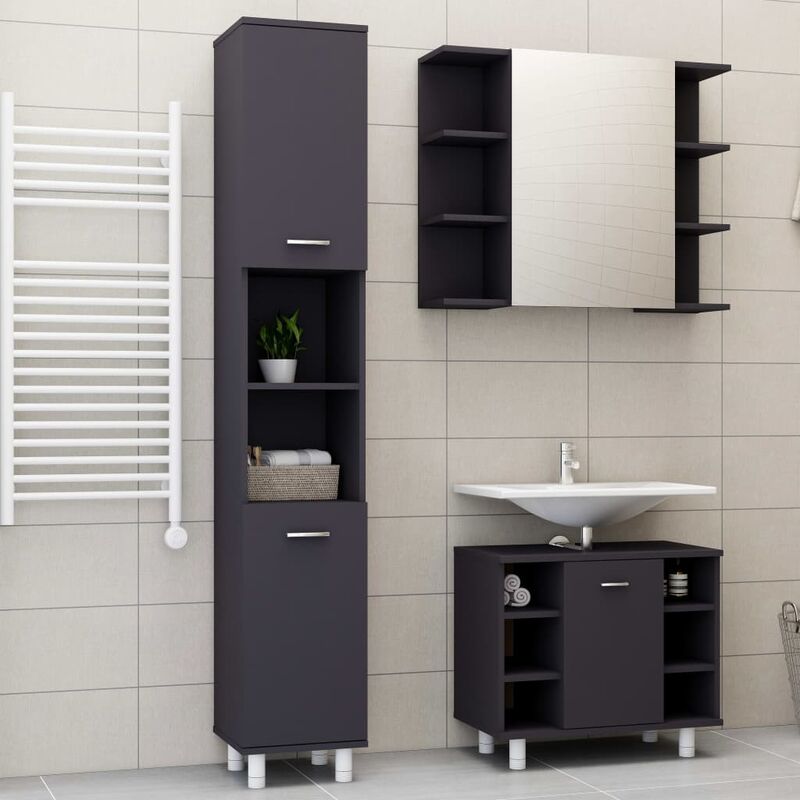 

Conjunto de muebles de baño 3 piezas aglomerado gris - Gris - Youthup