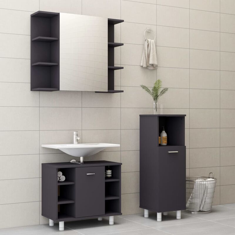 

Conjunto de muebles de baño 3 piezas aglomerado gris - Gris - Youthup