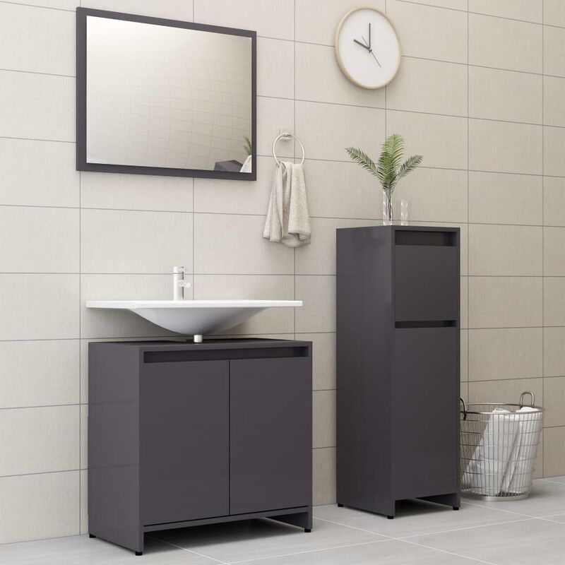 

Conjunto de muebles de baño 3 piezas aglomerado gris brillante - Gris - Youthup