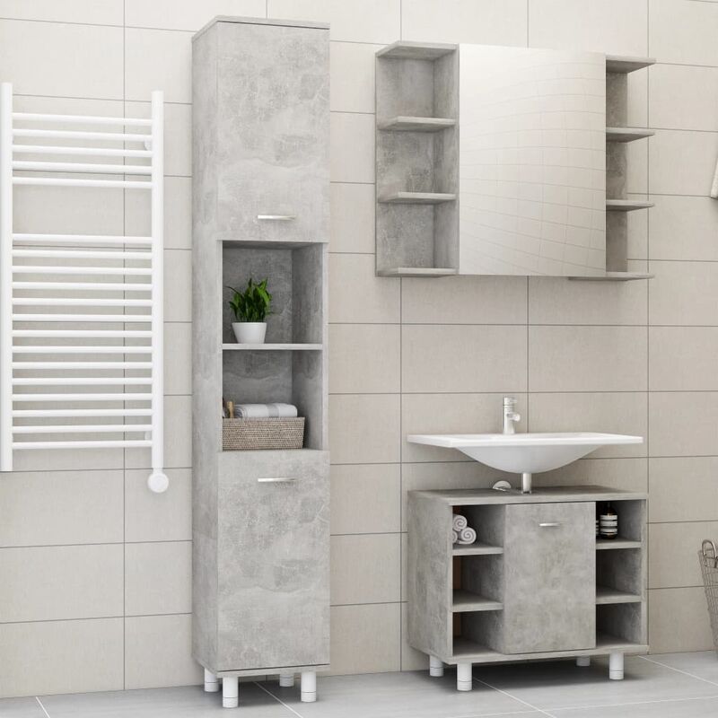 

Conjunto de muebles de baño 3 piezas aglomerado gris hormigón - Gris - Youthup