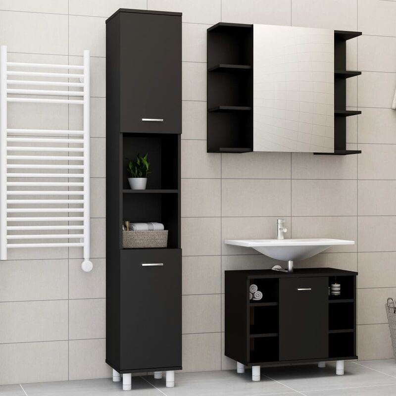 

Conjunto de muebles de baño 3 piezas aglomerado negro - Negro - Youthup