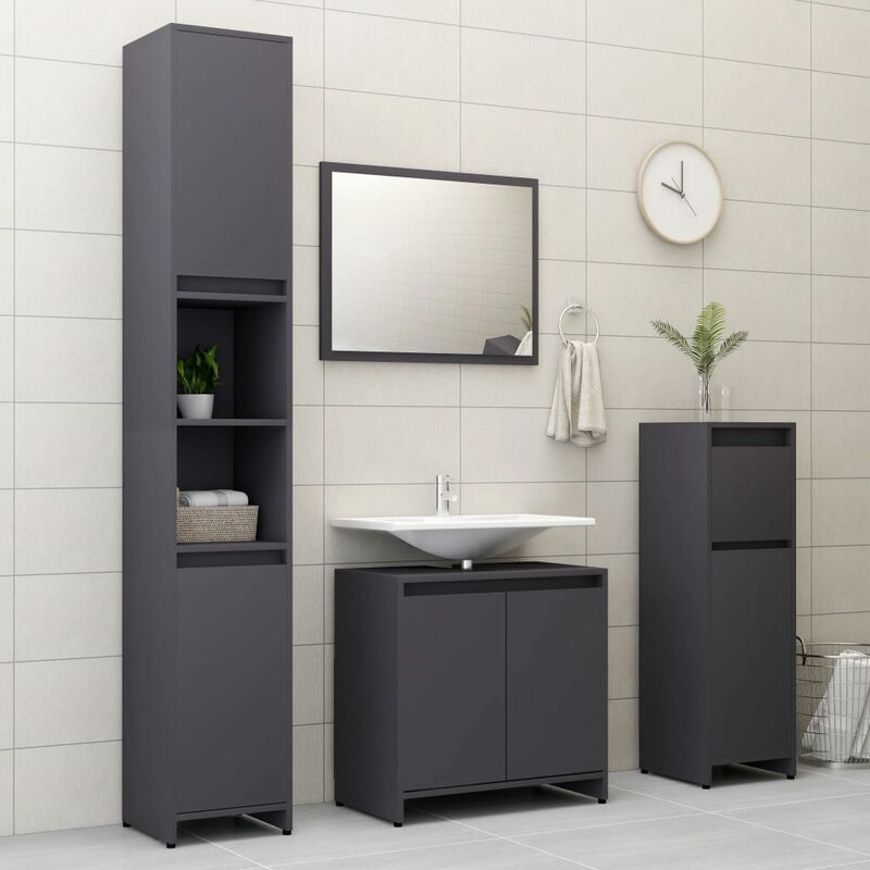 

Conjunto de muebles de baño 4 piezas aglomerado gris - Gris - Youthup