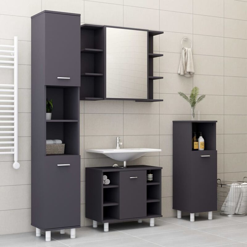 

Conjunto de muebles de baño 4 piezas aglomerado gris - Gris - Youthup
