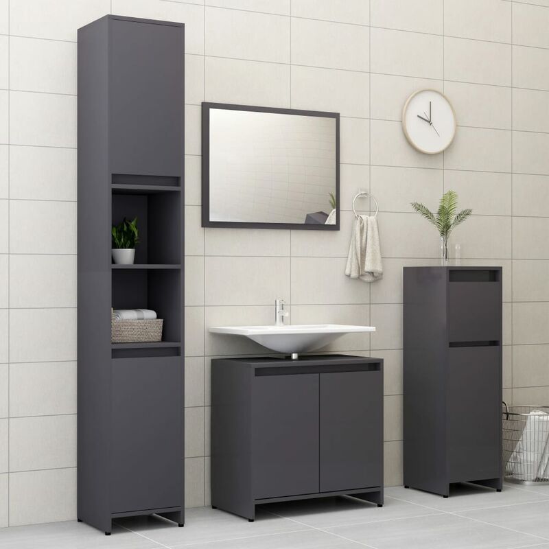 

Conjunto de muebles de baño 4 piezas aglomerado gris brillante - Gris - Youthup