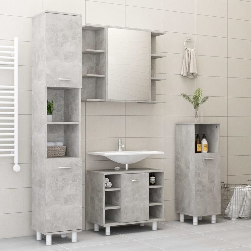 

YOUTHUP Conjunto de muebles de baño 4 piezas aglomerado gris hormigón - Gris