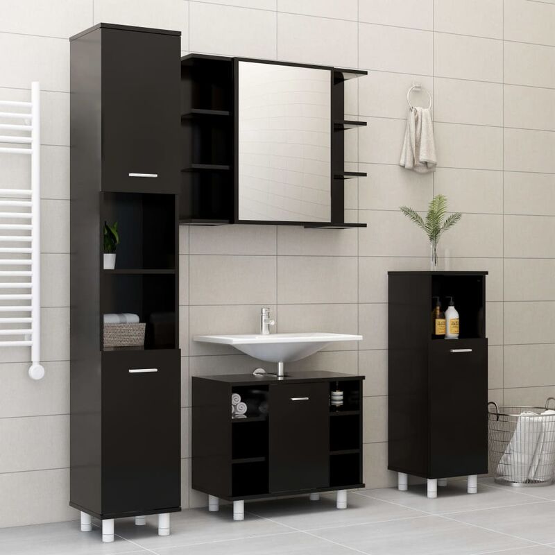 

Conjunto de muebles de baño 4 piezas aglomerado negro - Negro - Youthup