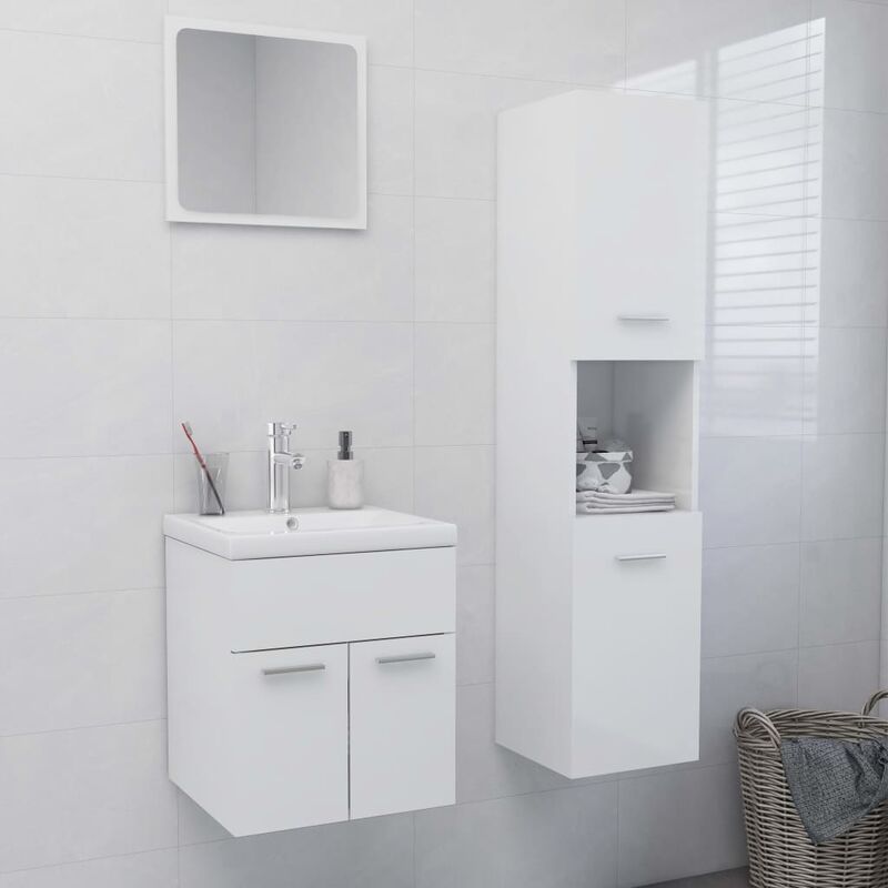 

Conjunto de muebles de baño aglomerado blanco brillante - Blanco - Youthup