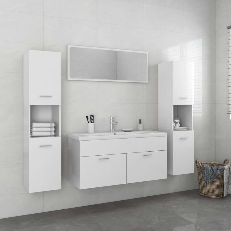 

Conjunto de muebles de baño aglomerado blanco brillante - Youthup