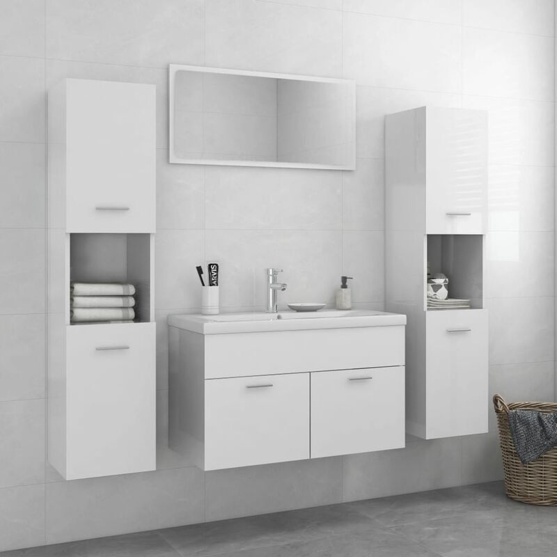 

Conjunto de muebles de baño aglomerado blanco brillante - Blanco - Youthup