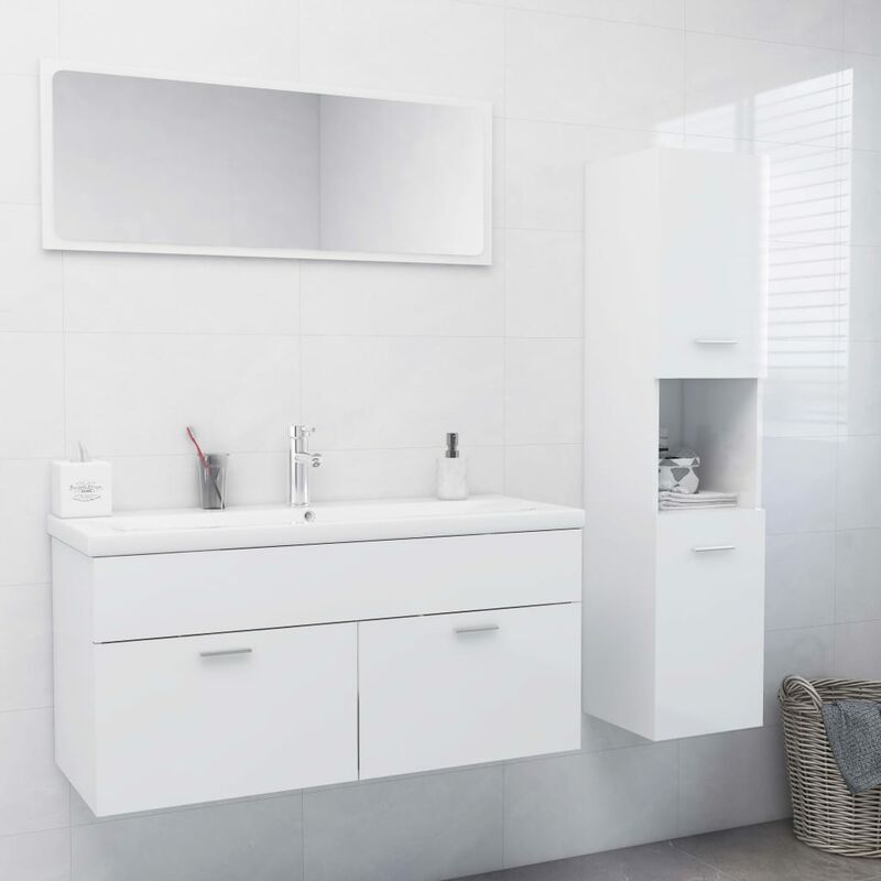 

Conjunto de muebles de baño aglomerado blanco brillante - Blanco - Youthup