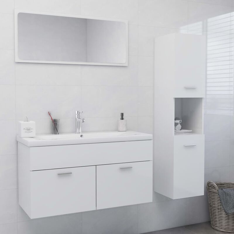 

Conjunto de muebles de baño aglomerado blanco brillante - Blanco - Youthup