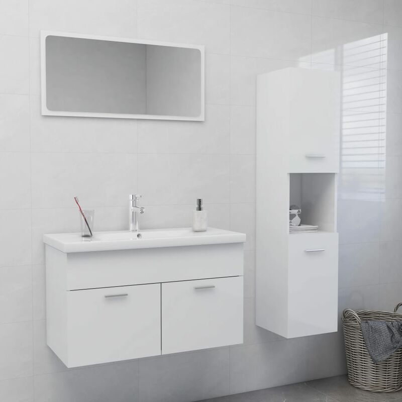 

Conjunto de muebles de baño aglomerado blanco brillante - Blanco - Youthup