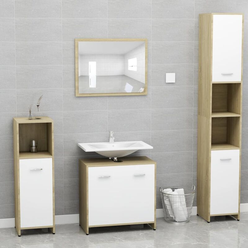 

YOUTHUP Conjunto de muebles de baño aglomerado blanco y roble Sonoma - Beige