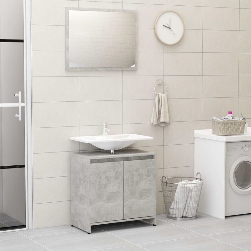 

Conjunto de muebles de baño aglomerado gris hormigón - Gris - Youthup