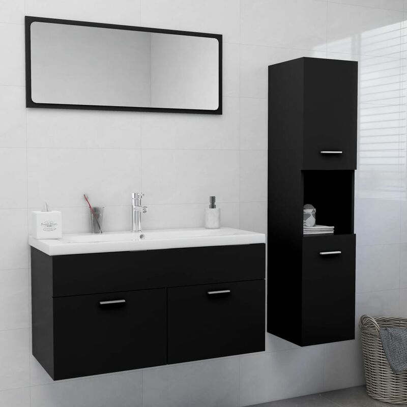 

Conjunto de muebles de baño aglomerado negro - Negro - Youthup