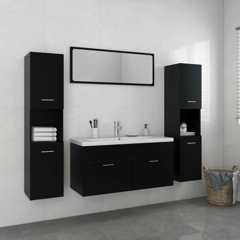 

Conjunto de muebles de baño aglomerado negro - Negro - Youthup