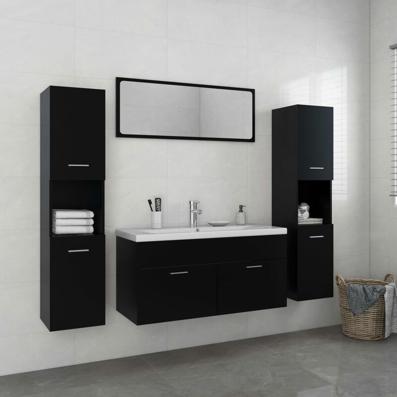 

Conjunto de muebles de baño aglomerado negro - Negro - Youthup