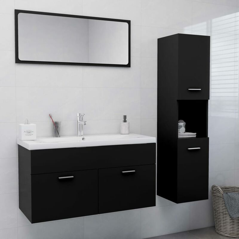 

YOUTHUP Conjunto de muebles de baño aglomerado negro - Negro