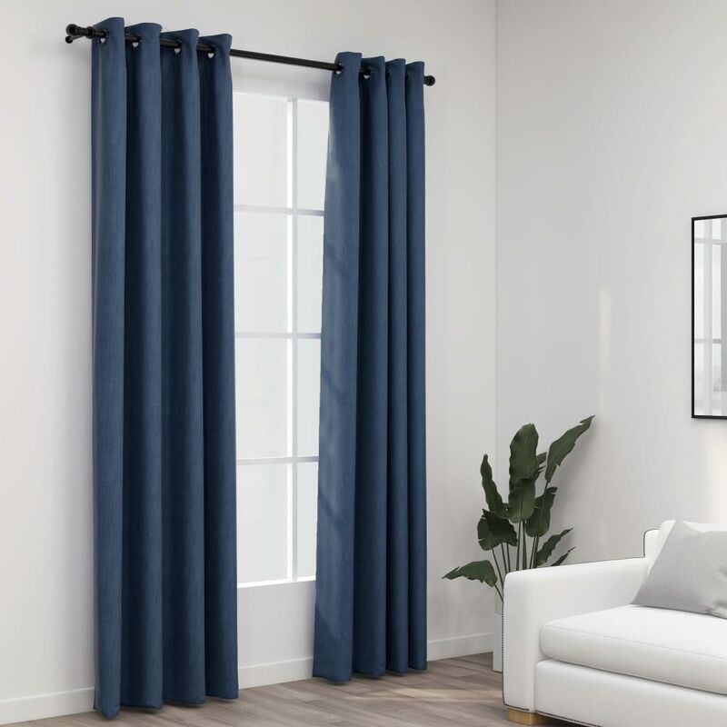

Cortinas opacas con ojales look de lino 2 pzas azul 140x225 cm - Azul - Youthup