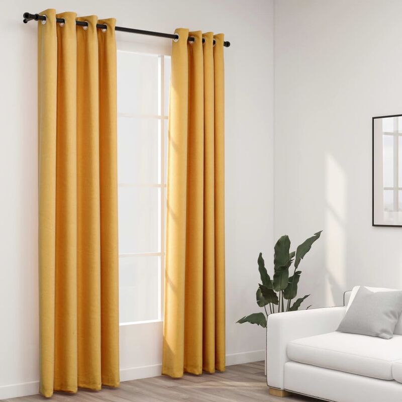 

Cortinas opacas con ojales look lino 2 pzas amarillo 140x225 cm - Amarillo - Youthup