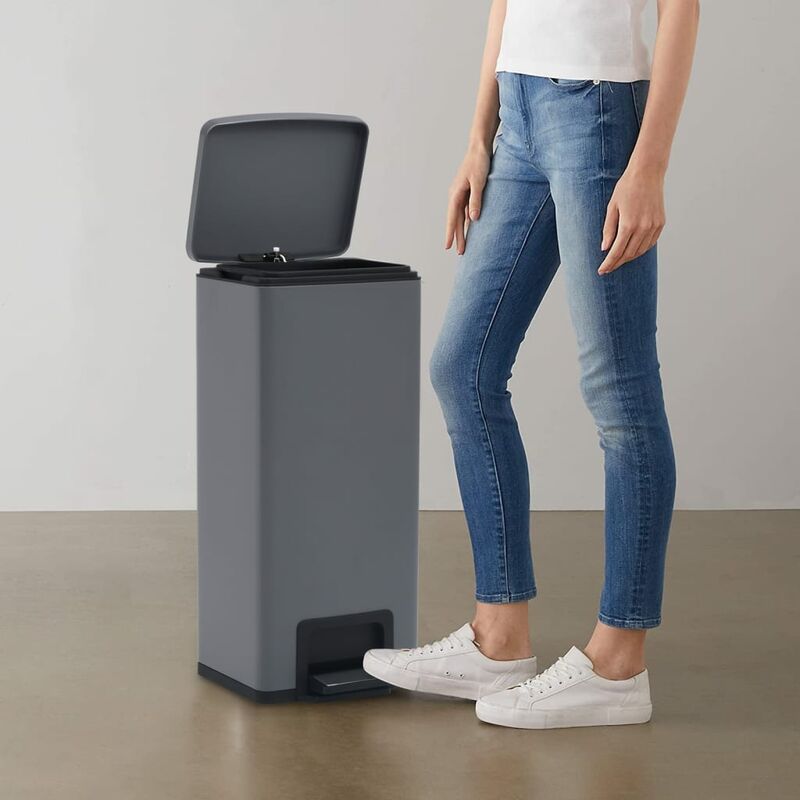

Cubo basura con pedal antihuellas 30L gris acero inoxidable - Gris - Youthup