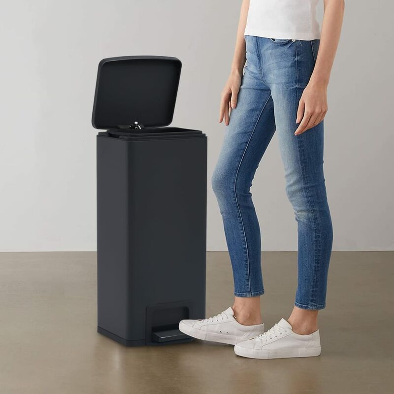 

Cubo basura con pedal antihuellas 30L negro acero inoxidable - Negro - Youthup