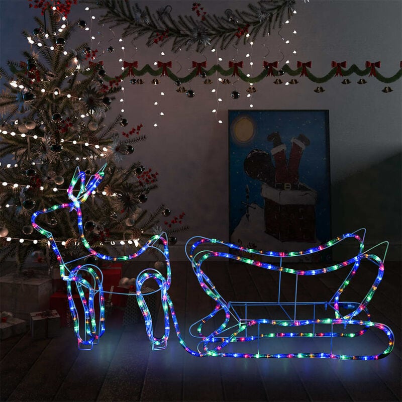 

YOUTHUP Decoración navideña para jardín renos y trineo 252 LEDs - Multicolor
