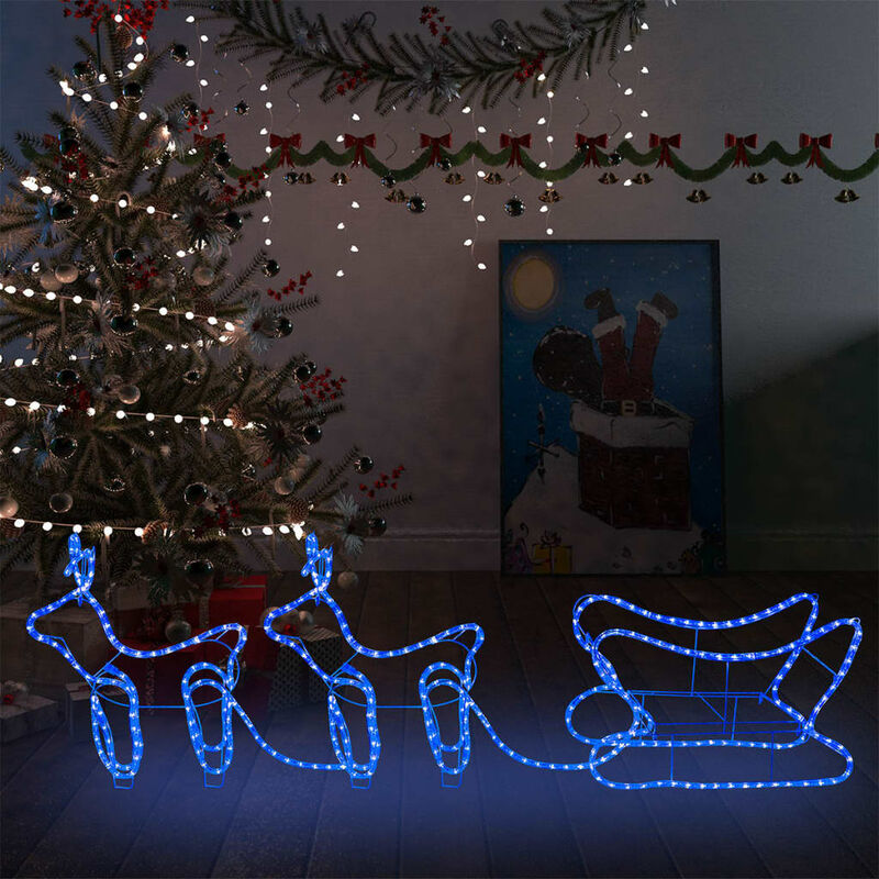 

YOUTHUP Decoración navideña para jardín renos y trineo 576 LEDs - Azul