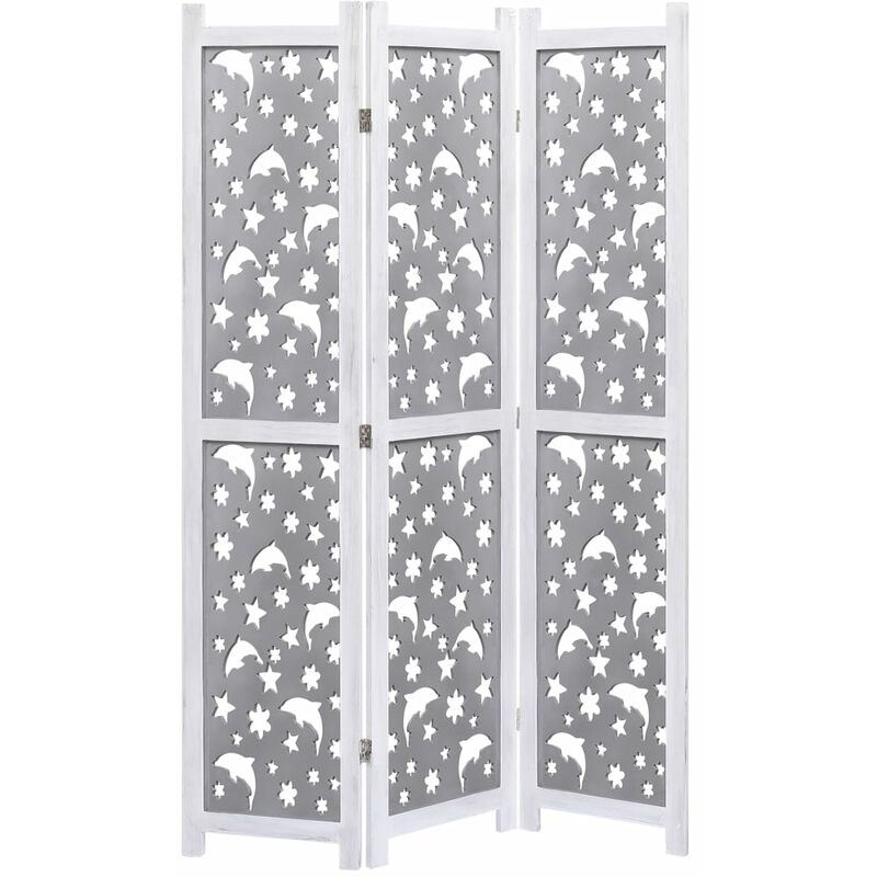 Divisorio a 3 Pannelli Grigio 105x165 cm in Legno Massello - Grigio - Youthup