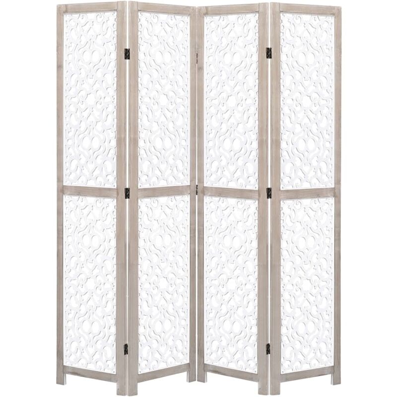 Divisorio a 4 Pannelli Bianco 140x165 cm in Legno Massello - Bianco - Youthup