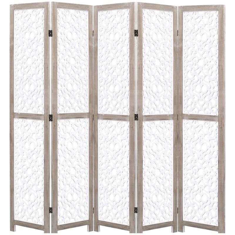 Divisorio a 5 Pannelli Bianco 175x165 cm in Legno Massello - Bianco - Youthup