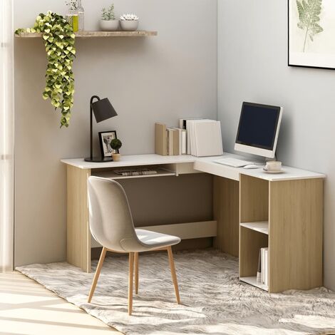 YOUTHUP Eckschreibtisch in L-Form Weiß Sonoma-Eiche 120×140×75cm
