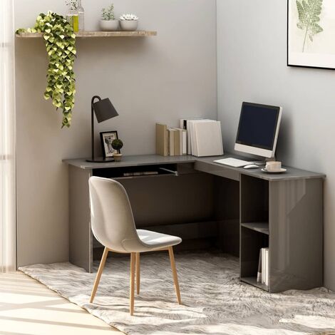YOUTHUP Eckschreibtisch L-Form Hochglanz-Grau 120×140×75 cm Spanplatte