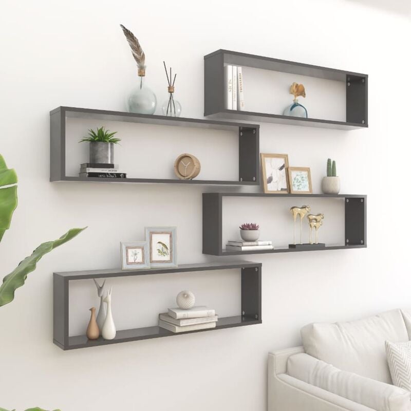 

Estante cubo pared 4 uds aglomerado gris 100x15x30 cm - Gris - Youthup