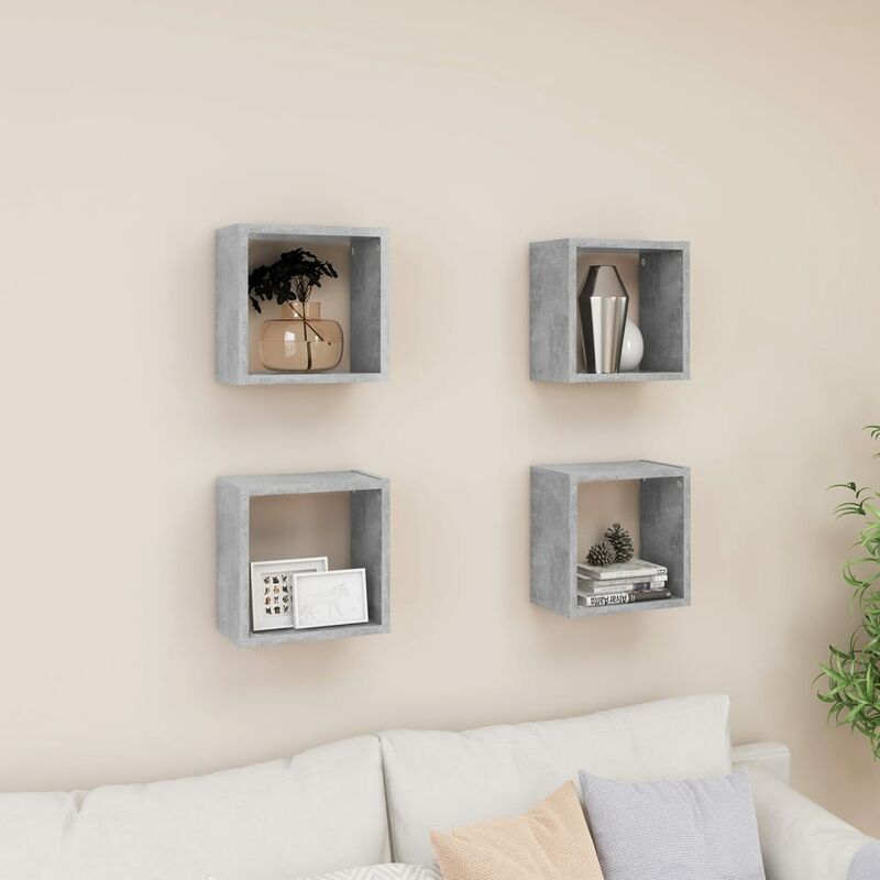

Estante cubo pared 4 uds gris hormigón 26x15x26 cm - Gris - Youthup