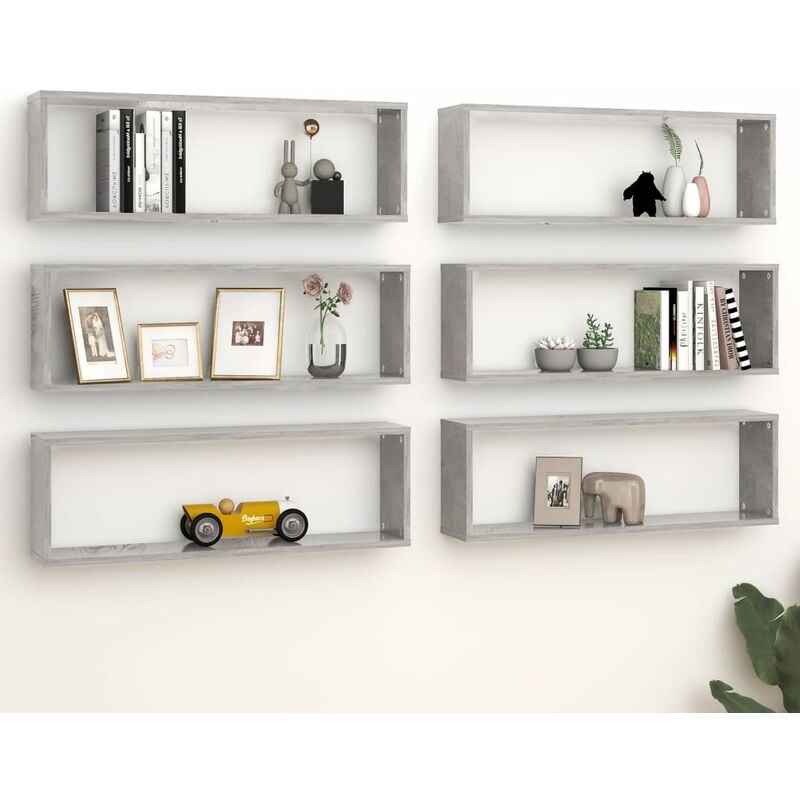 

Estante cubo pared 6 uds aglomerado gris cemento 80x15x26,5 cm - Gris - Youthup