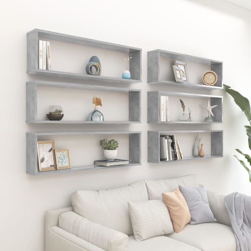 

Estante cubo pared 6 uds aglomerado gris hormigón 100x15x30 cm - Gris - Youthup