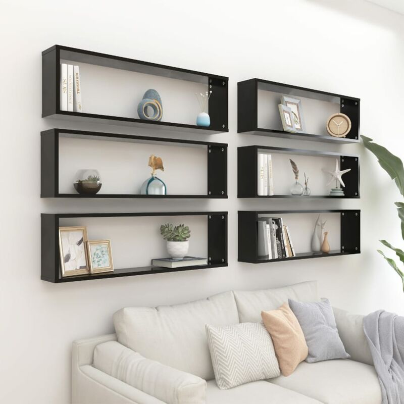 

Estante cubo pared 6 uds aglomerado negro 100x15x30 cm - Negro - Youthup