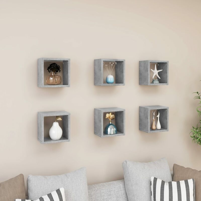 

Estante cubo pared 6 uds gris hormigón 22x15x22 cm - Gris - Youthup