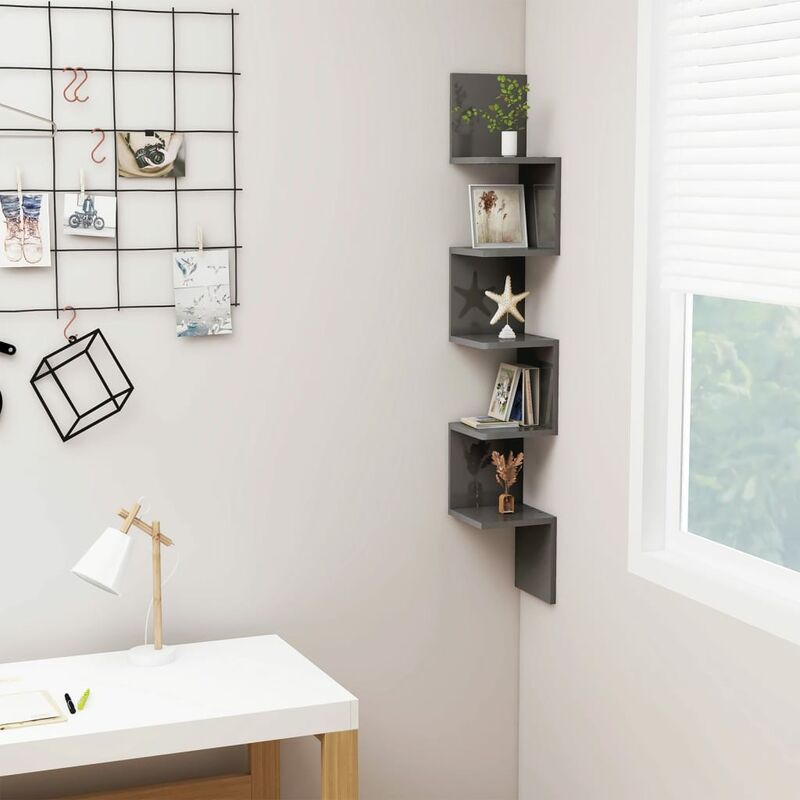 

Estante de esquina pared aglomerado gris brillo 20x20x127,5cm - Gris - Youthup