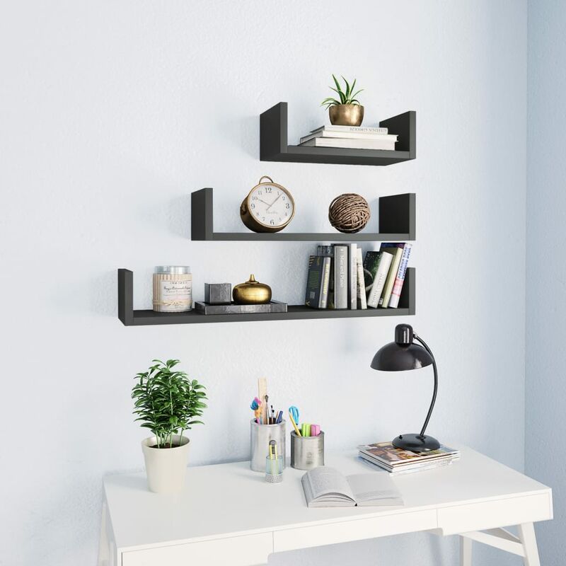 

Estante de pared 3 unidades aglomerado gris brillante - Gris - Youthup