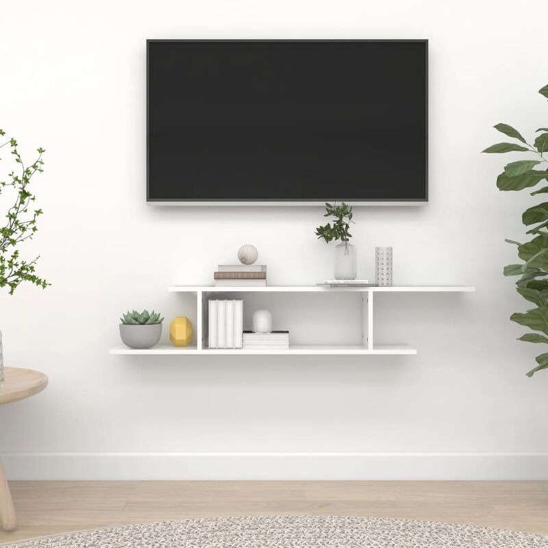 

Estante de pared para TV aglomerado blanco brillo 125x18x23 cm - Blanco - Youthup