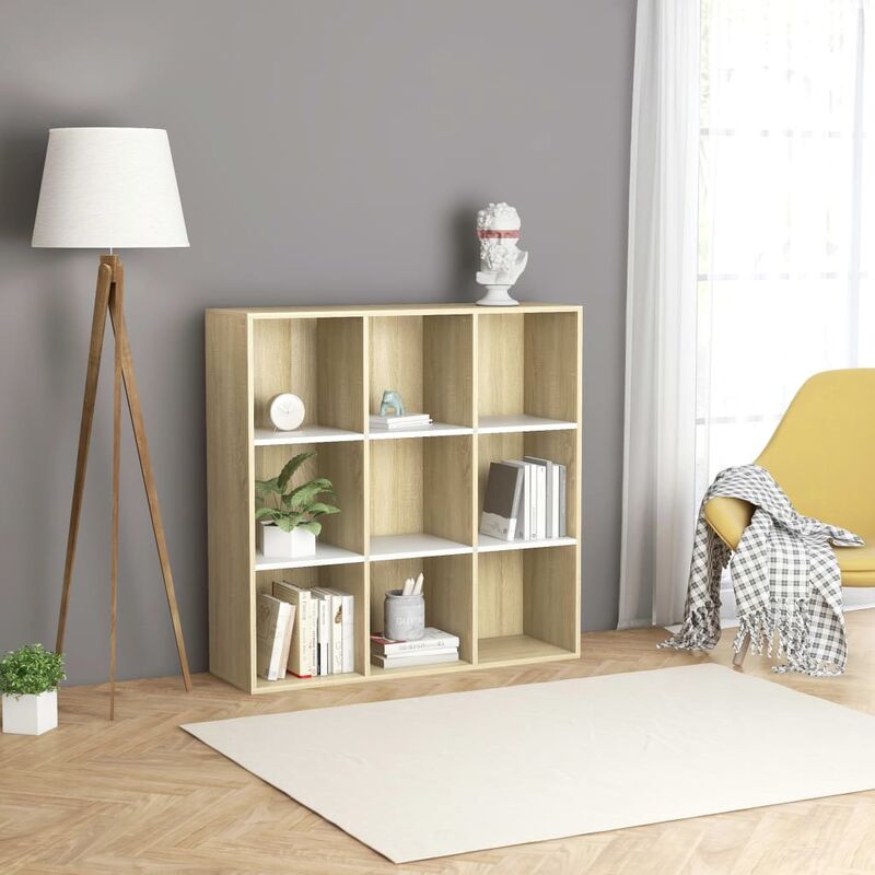 

YOUTHUP Estantería de aglomerado blanco y roble Sonoma 98x30x98 cm - Beige