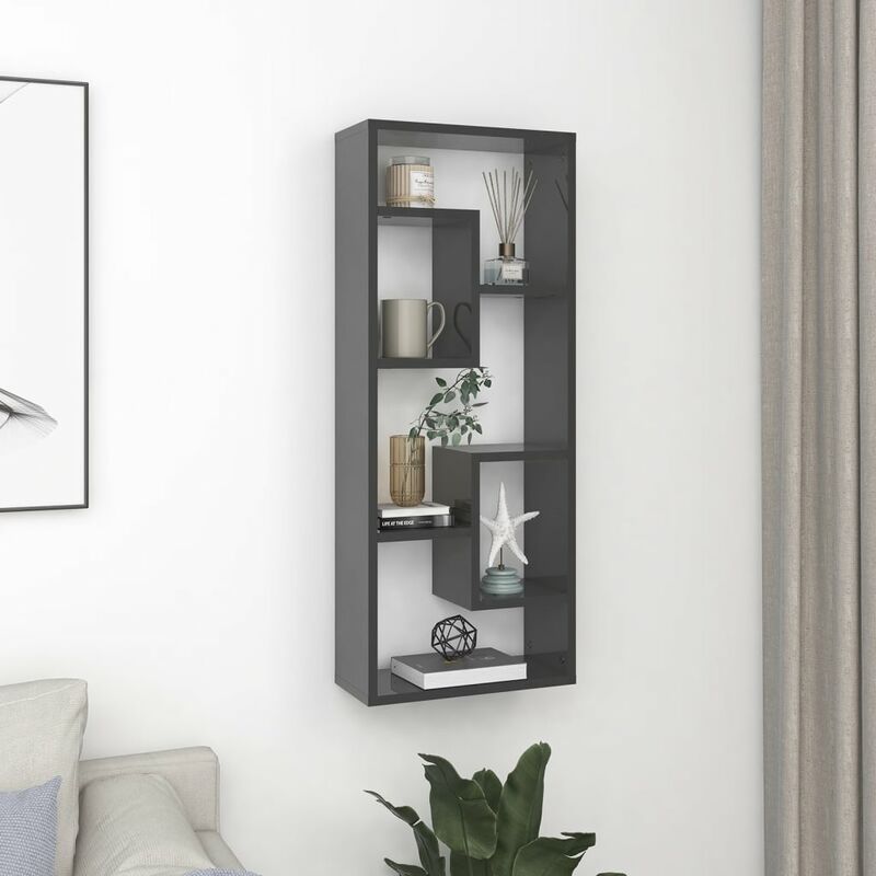 

YOUTHUP Estantería de pared aglomerado gris brillante 36x16x90 cm - Gris