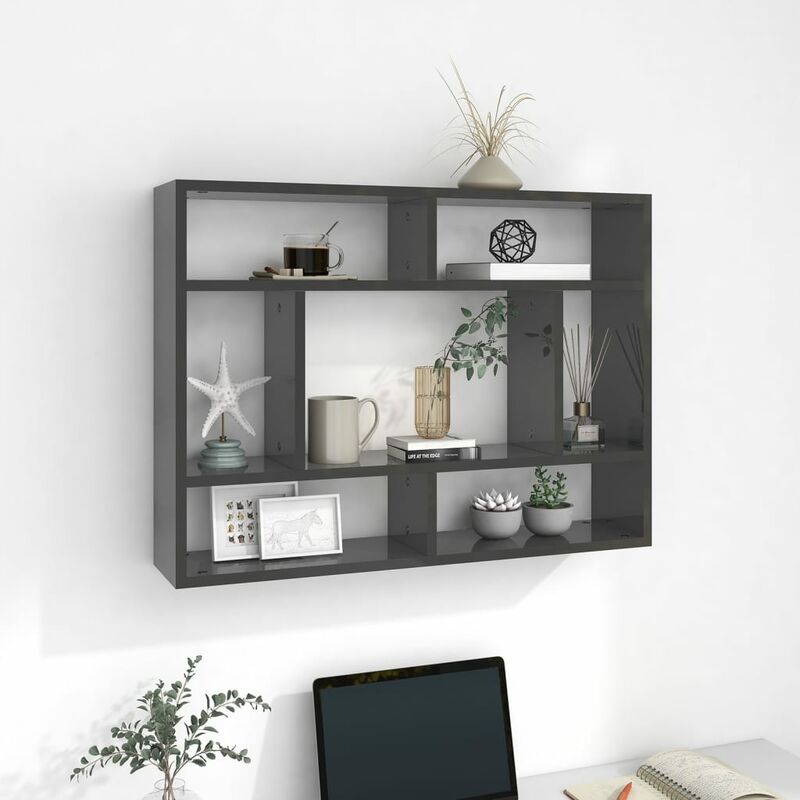 

YOUTHUP Estantería de pared aglomerado gris brillante 75x16x55 cm - Gris
