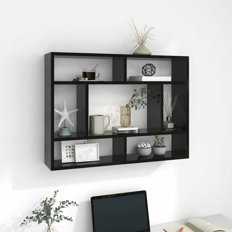 

YOUTHUP Estantería de pared aglomerado negro brillante 75x16x55 cm - Negro