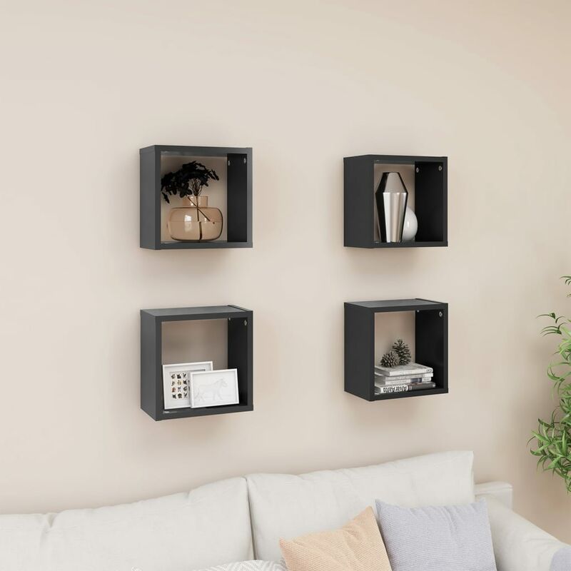 

Estantes cubo de pared 4 uds aglomerado gris 26x15x26 cm - Gris - Youthup