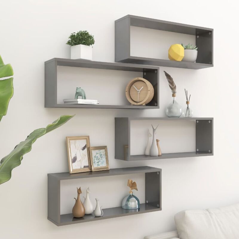 

Estantes cubo de pared 4 uds aglomerado gris brillo 60x15x23 cm - Gris - Youthup