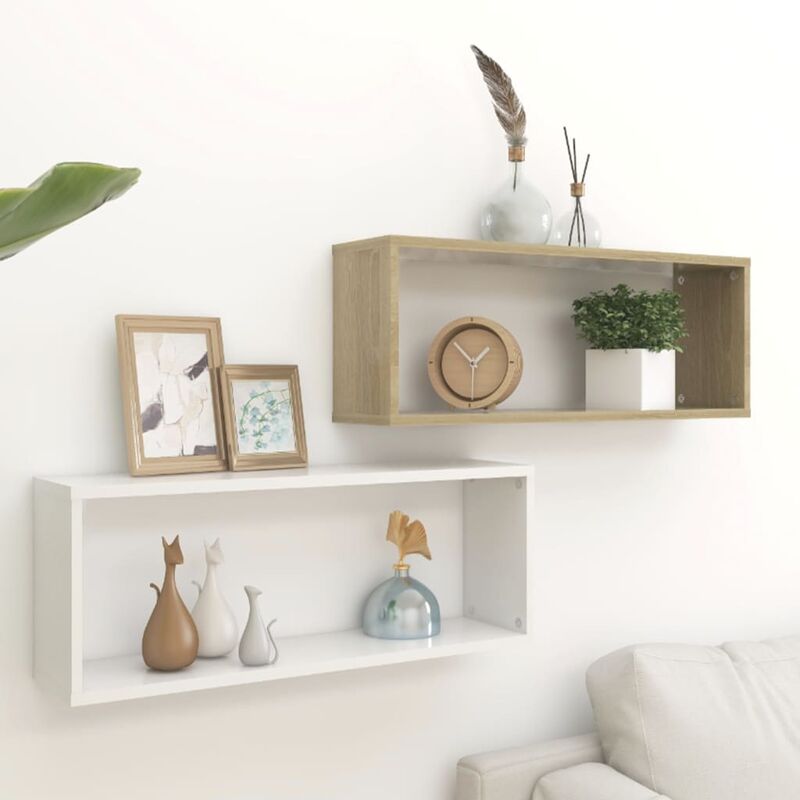 

Estantes cubo pared 2 uds aglomerado blanco y Sonoma 60x15x23cm - Beige - Youthup