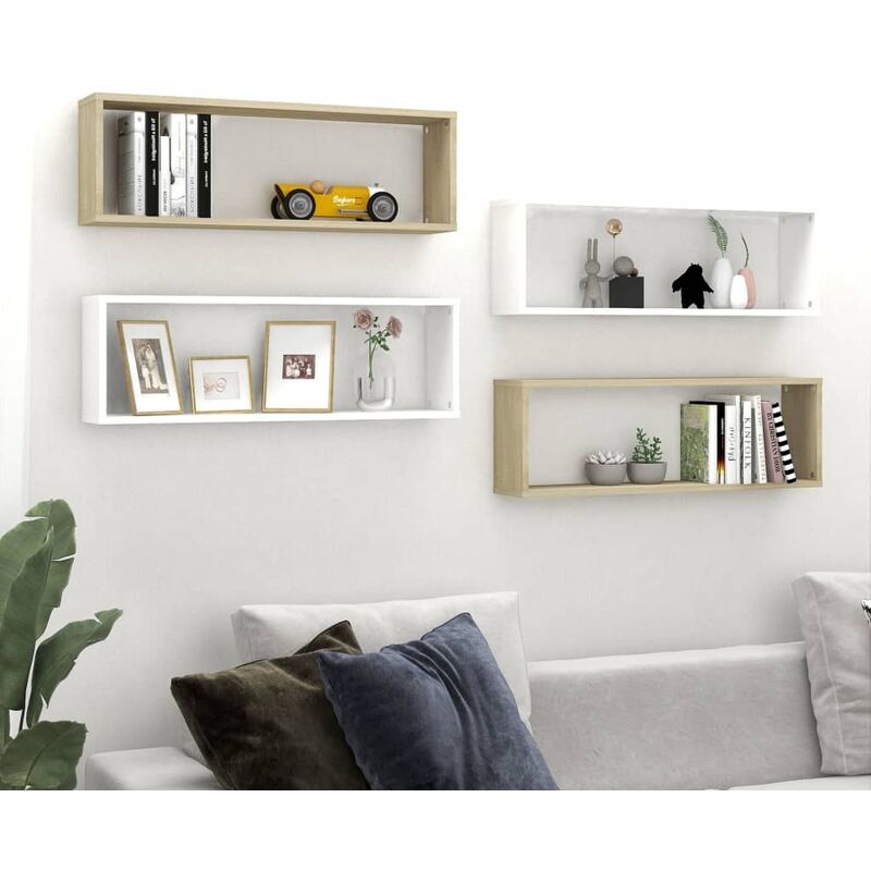 

Estantes cubo pared 4 uds aglomerado blanco roble 80x15x26,5 cm - Beige - Youthup
